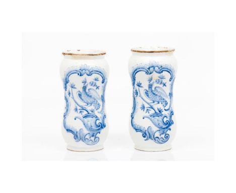 A pair of jarsPortuguese faienceBlue decoration of foliage and birds motifsmarked to base R - Rocha SoaresPortugal, 18th cent