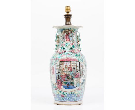 A vaseChinese porcelainMandarin decoration of Chinese daily scenes and floral arrangementsQing dynasty, 19th century(adapted 