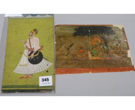 19th century Indian School, gouache on card, portrait of a warrior holding a bow and arrow, overall 29.5 x 16.5cm, unframed, 