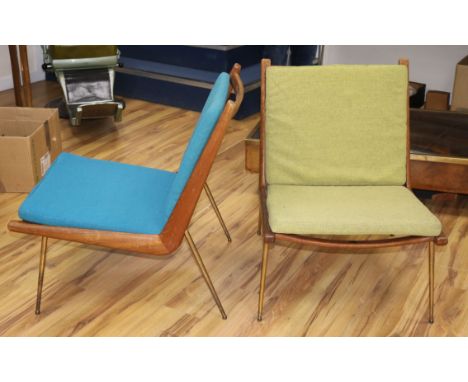 Peter Hvidt & Orla Molgaard Nielsen. A pair of teak and brass Boomerang chairs, 1950's, by France & Sons, purchased in Malmo 