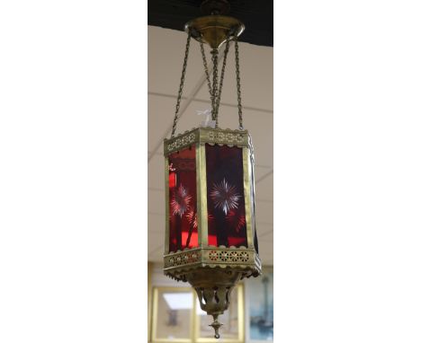 A glass hall lantern length 63cm