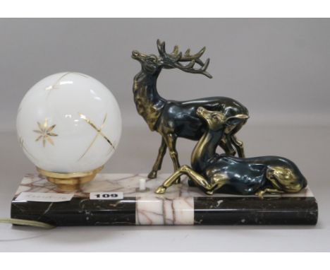An Art Deco model deer lamp width 28cm height 17cm