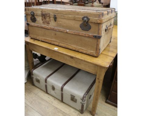 A canvas trunk and a travel trunk W.101cm and W.90cm
