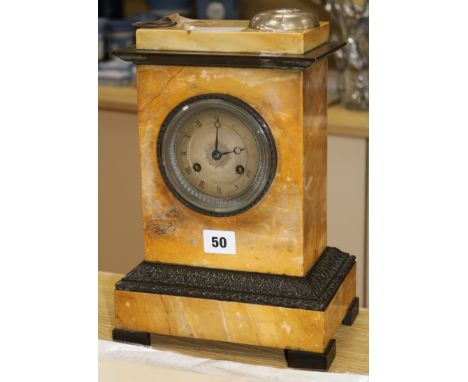 A Sienna marble Charles X French mantel clock width 21cm height 30cm