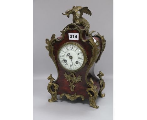 A Louis XV style ormolu and tortoiseshell eight day mantel clock height 30cm