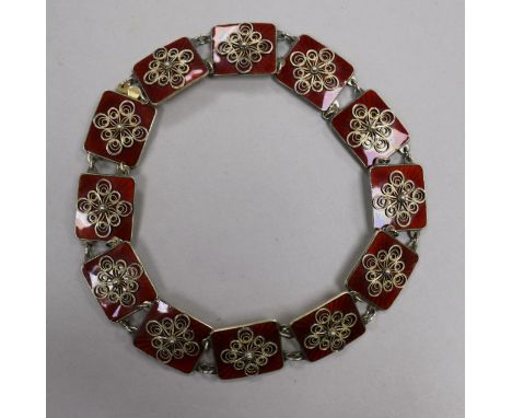 An early 20th century Norwegian sterling silver gilt and guilloche enamel necklace by Ivor T. Holth, 40cm.