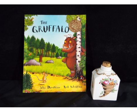A good quality ceramic hand painted jar with corked top, approximate height 12 cm, including cork and a paper back book, The 