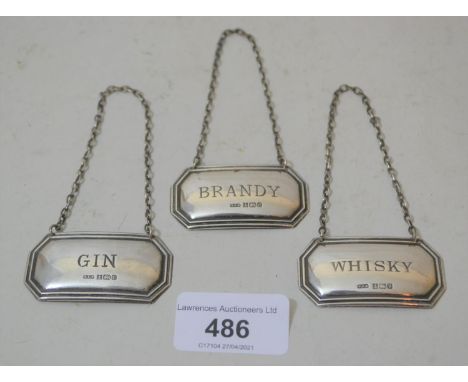 Set of three octagonal Birmingham silver decanter labels29.5g 