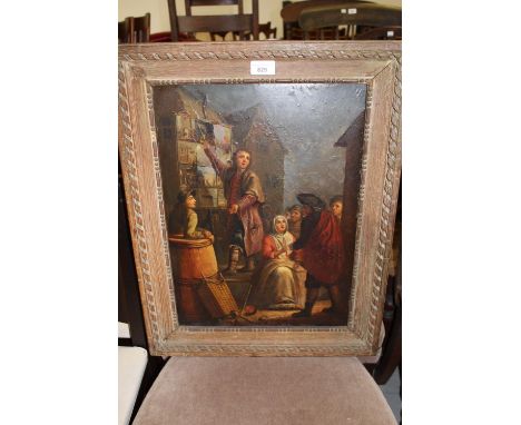 Follower of Teniers, 18th Century Dutch school, oil on copper panel, figures in a street scene, 18.5ins x 13.5ins, framed 