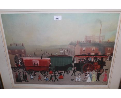 Helen Bradley, artist signed coloured print ' Big Bertha ', 17.5ins x 23.5ins, framedNo damages. Colours are still strong. No