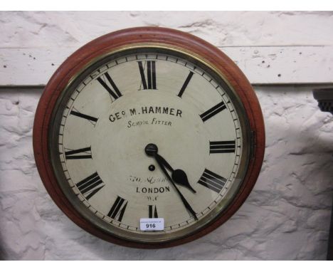 Early 20th Century mahogany dial clock with original painted dial, inscribed ' George M. Hammer, School Fitter, Strand, Londo
