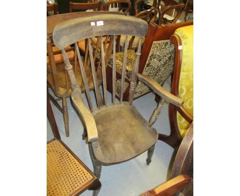 19th Century beech and elm farmhouse stick back kitchen chair, together with a similar later chair 