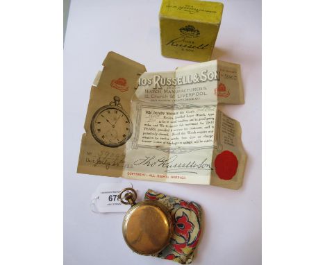 Early 20th Century gold plated full hunter keyless pocket watch, the enamel dial inscribed Thos Russell & Son, Liverpool, wit