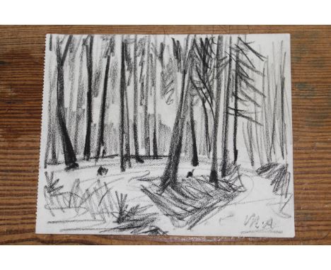 Michael Andrews, charcoal on paper, forest scene, signed with initials M.A., 4.75ins x 5.75ins, unframed.  Provenance - Acqui