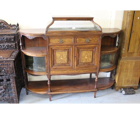 Lamb of Manchester, late Victorian rosewood floral marquetry and line inlaid semi bow fronted chiffonier base, the glazed top