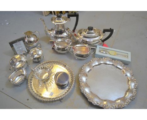 Silver plated four piece tea service and a quantity of other miscellaneous silver plate 