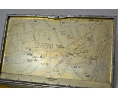 Asprey & Co. silver double cigarette case with engine turned cover, the gilt inside engraved with a map of the Thames, with s