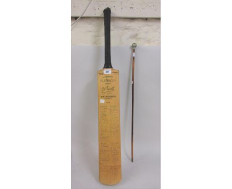 Slazenger cricket bat, signed by various cricket teams for Lancashire, Yorkshire, Leicestershire, Middlesex and Surrey and a 