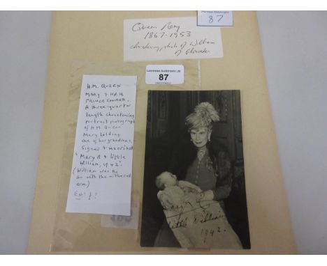 H.M. Queen Mary and H.R.H. Prince Edward, a three quarter length Christening portrait photograph of H.M. Queen Mary holding o