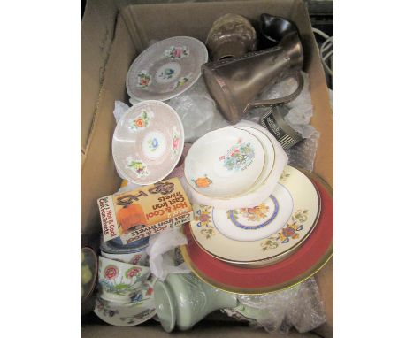 Box containing a large quantity of miscellaneous mainly 19th Century ceramics including a Doulton stoneware simulated copper 