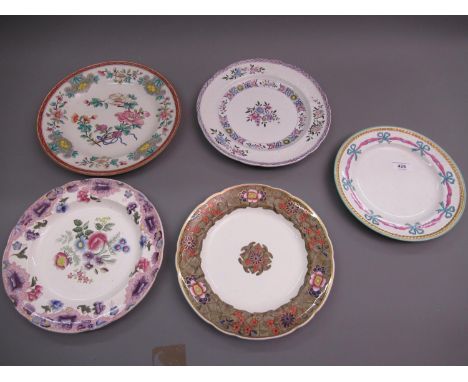 Five various 19th Century English earthenware plates by Worcester, Spode, Copeland and Minton 