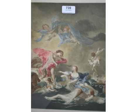 Ernest Stamp, coloured stipple mezzotint, classical scene of figures and cherubs, signed in pencil, gilt framed, 16ins x 13in