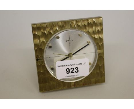 Swiza small Swiss gilt metal eight day alarm clock 