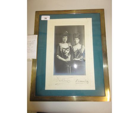 Double portrait photograph of the Princesses Victoria and Alexandra, signed by both and mounted in an Asprey silver frame, 15