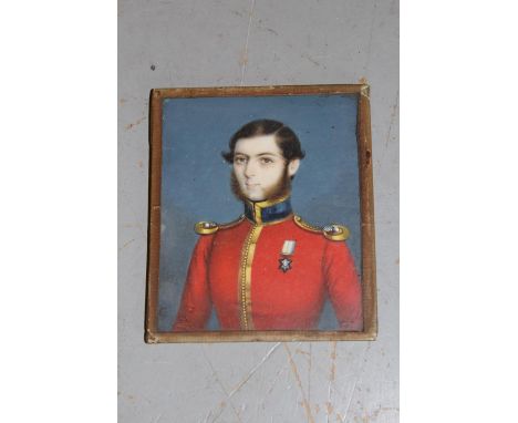 Early 19th Century miniature painted portrait of an Indian army officer, 3.5ins x 3ins, unframed 