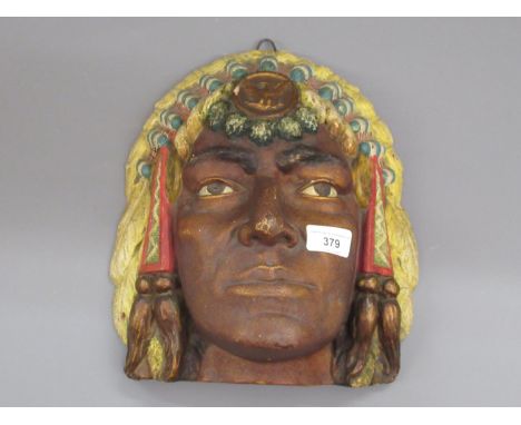 Art Deco painted plaster bust of an Assiniboine native American, inscribed to the base ' 141 Copyright, 1900, Assiniboine MFO