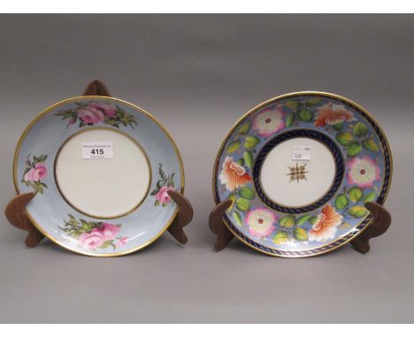 Worcester Barr Flight and Barr saucer dish painted with pink roses and foliage on a pale blue ground with gilt borders, print