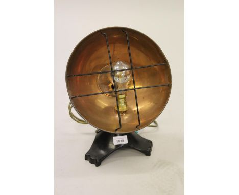 Ediswan, 20th Century copper and black metal heater, later converted as a table lamp, 13.5ins high 