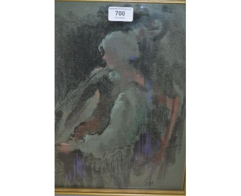 Framed pastel drawing, portrait of a cellist, monogrammed D.M.A. 13.5ins x 10.5ins 