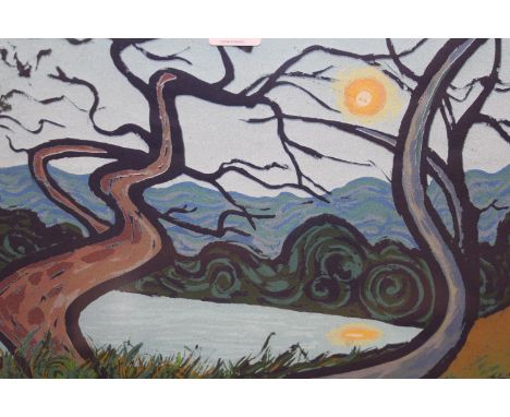 Viv Wynant, Limited Edition coloured lithograph ' November Trees ', 13.5ins x 19.5ins framed 