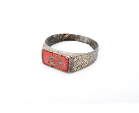 A Great War Ottoman Turkish patriotic enamelled white metal finger ring