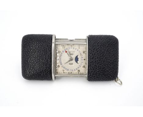 A Movado Hermeto / Calendermeto triple calendar purse or vest watch, having a moon phase dial and black shagreen covered case