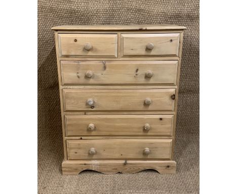 A contemporary reproduction Victorian pine chest of drawers, 90 cm x 43 cm x 117 cm