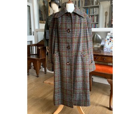 A lady's vintage Burberry checked wool swing coat, with stepped collar and button down front