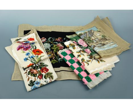A quantity of vintage gros-point needlework tapestries