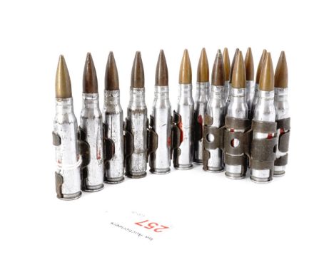 A short belt of British army L1A2 7.62 drill rounds