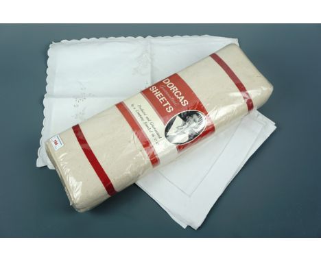An 'as-new' vintage set of Dorcas bed sheets, "finished size 80 x 100, 203 x 254 cm", together with a Victorian linen nightdr