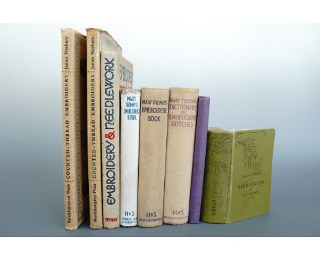 Early 20th Century volumes on the subject of embroidery and needlework, including Therese De Dilmont, "The Encyclopedia of Ne