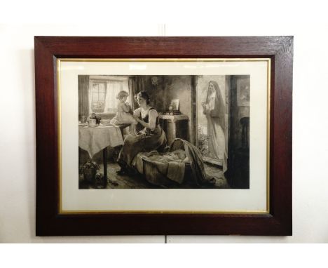 After Arthur Kemp Tebby (1865-1935) 'More Heavens Than One', grisaille sentimental scene, with young mother and children, pri