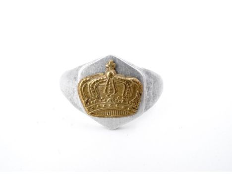 An Imperial German trench art finger ring fabricated from Duralumin alloy likely salvaged from aircraft wreckage and faced wi