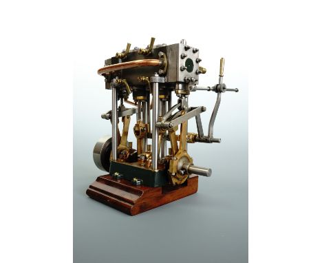 A model marine compound two-cylinder live steam engine with reverse gearing, 16 cm
