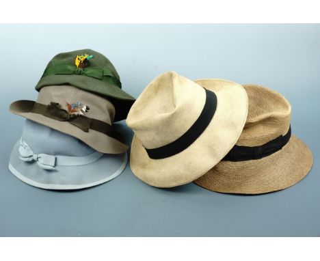 A lady's vintage Fogg and Ellis Ltd "Genuine Panama" hat, and one other similar, together with three felt sporting hats