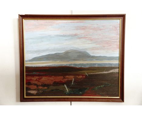 (20th Century) Contemporary large scale landscape view of Criffel Pike rising above the plane of the Solway Firth, depicting 