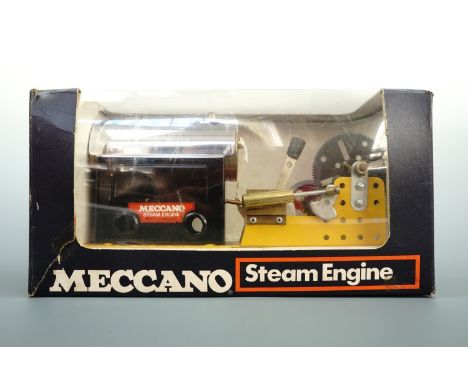 A Meccano Steam Engine, with reverse fitted to drive gears, chains and pulleys, pre-1979