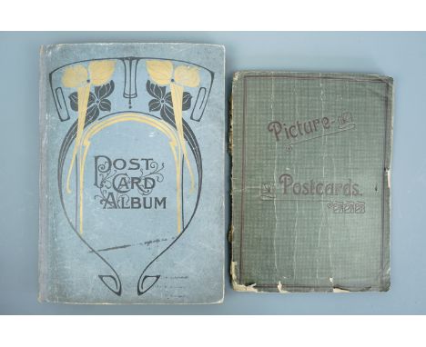 Two early 20th Century postcard albums and cards including military, belles, humorous, British and European tourist cards, Cu