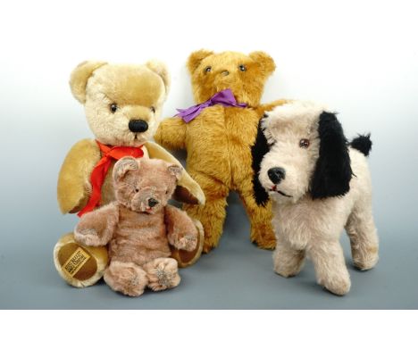 Vintage Merry Thought and other Teddy bears, including one small bear with glass eyes, and a Chiltern Toys Hygenic range dog 